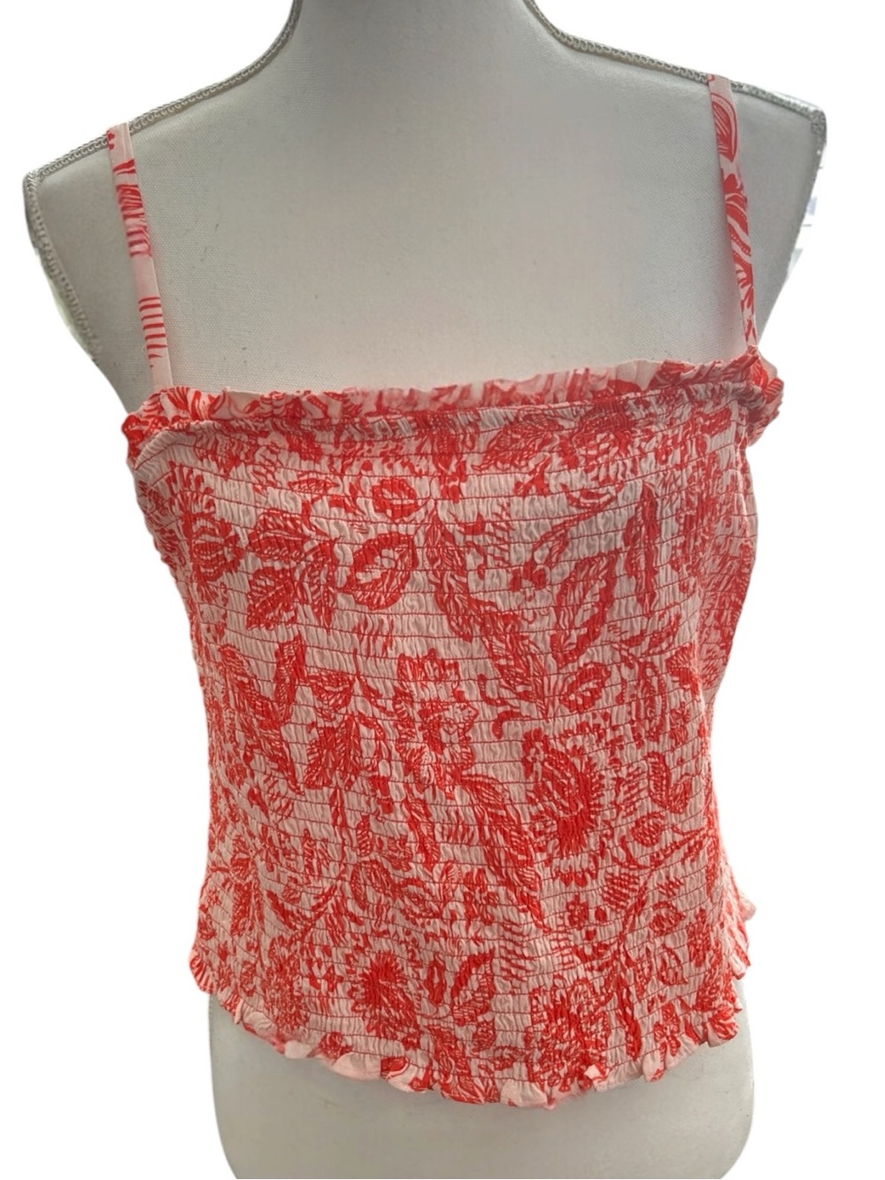 Red Floral Smocked Cami with Adjustable Straps - Women
